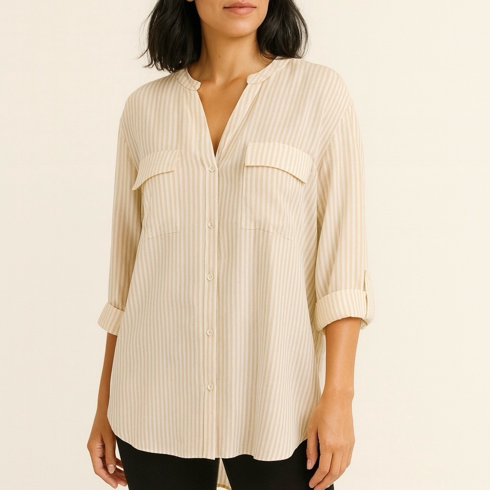 Striped Button-Front Blouse / Tunic Top X-Large